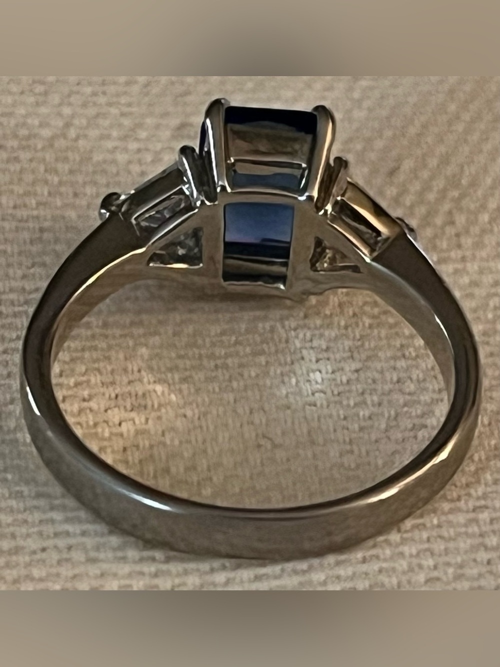 Sterling Silver Blue Sapphire-Cut Ring with Side Accent Stones - Picture 2 of 3